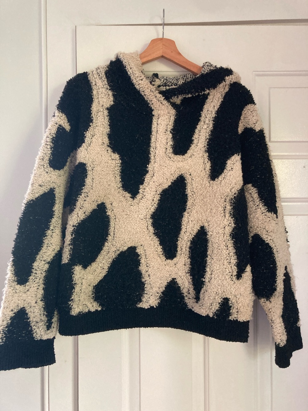Sandy Liang for Target Women’s Black & Cream Plush Patterned Hoodie Sweater